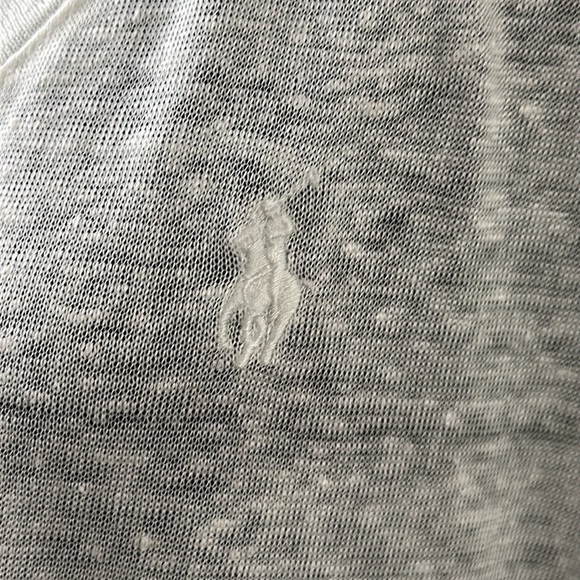 Polo White Linen Short Sleeve V-Neck Logo Top - Picture 4 of 9